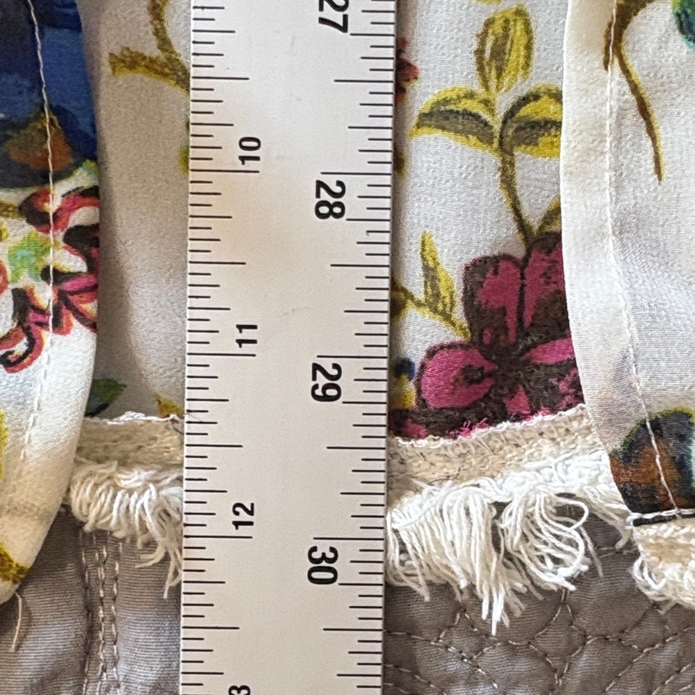 Skies Are Blue Floral Kimono Cardigan Medium Boho Sheer Fringe Hem Festival - Picture 10 of 14
